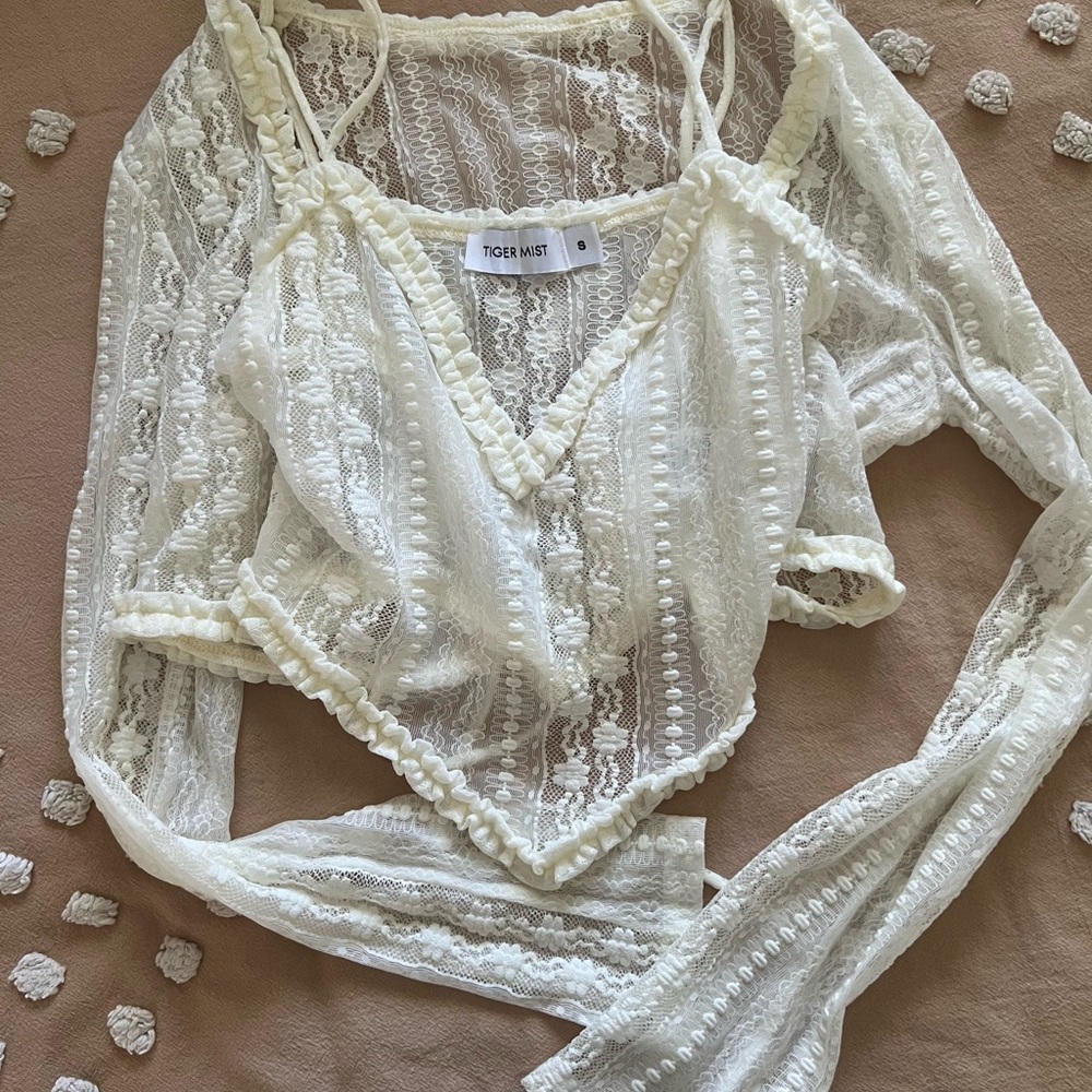 Tiger Mist Cream Lace Sheer Top